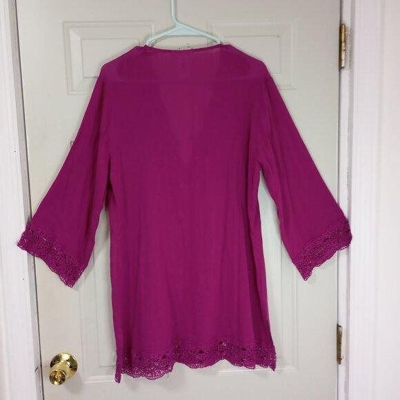 La Blanca Womens Crochet Trim Tunic Cover-Up Pink S 100% Cotton - Picture 6 of 11